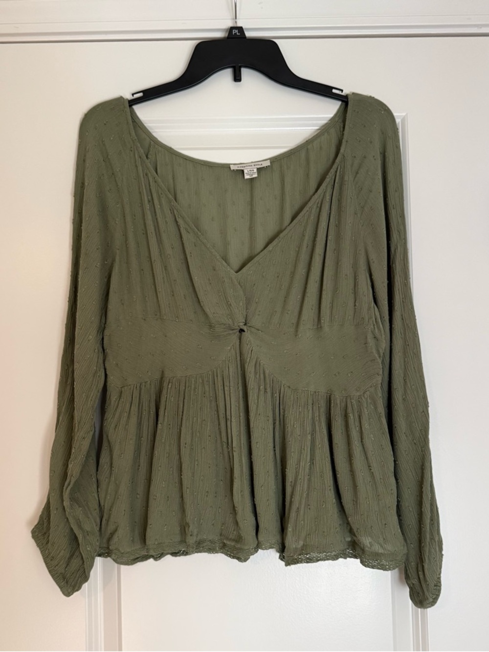 American Eagle Outfitters Olive Green Long-Sleeve Peasant Blouse